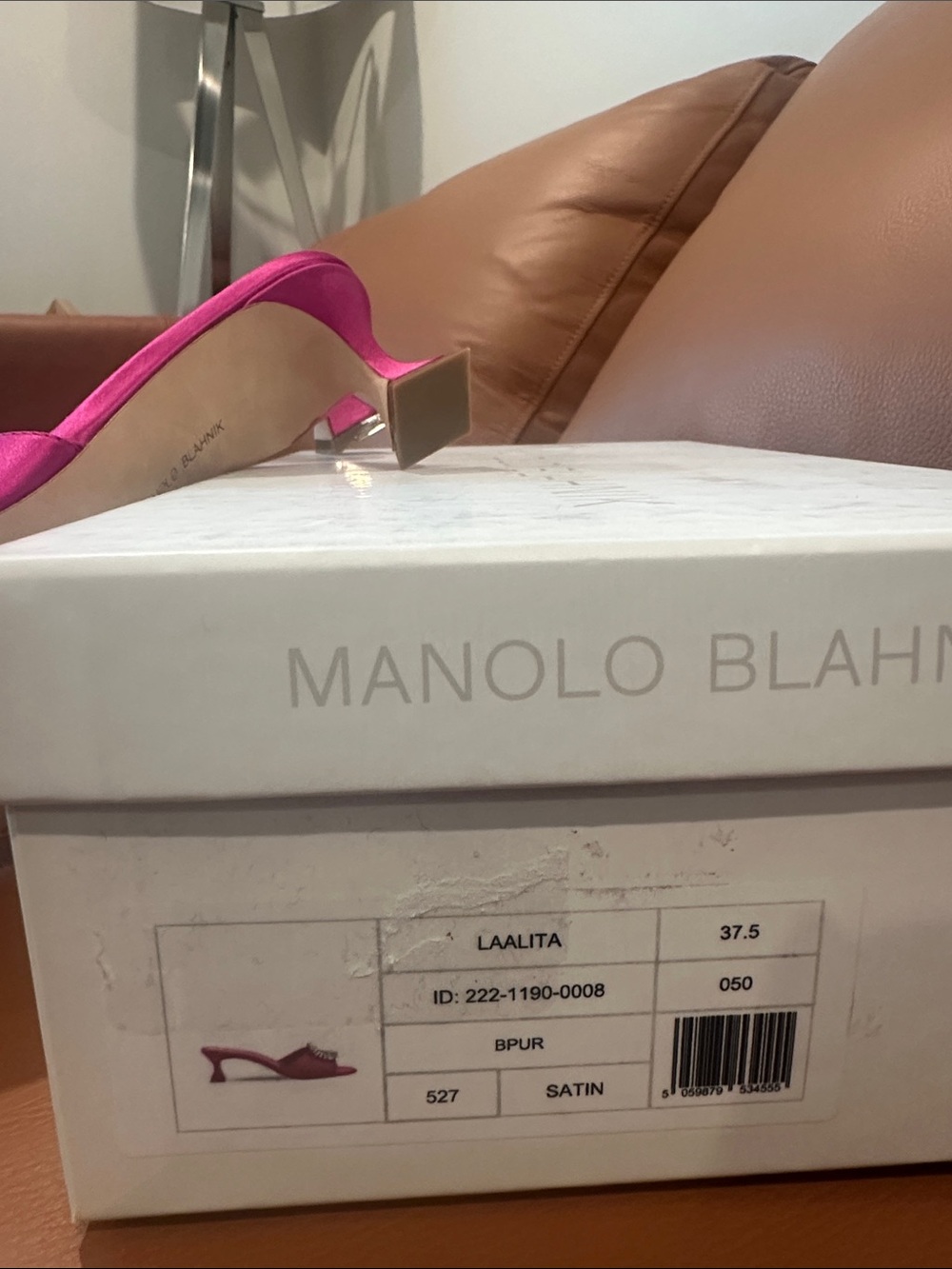 Manolo Blahnik Fuchsia Satin Crystal-Buckle Slide Mules - Picture 4 of 4